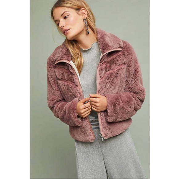 Anthropologie Chevron Faux Fur Coat Size XS - Picture 1 of 7